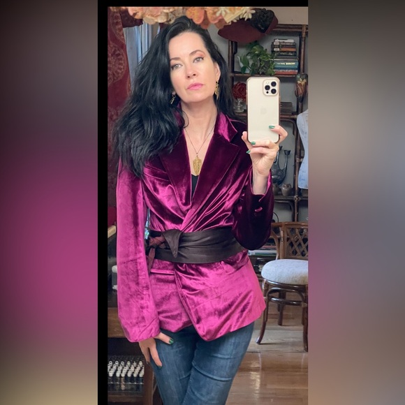 🎉H-P🎉 NASTY GAL Dramatic Berry Fuchsia Magenta Velvet Suit UK 10 USA Size 6 - Picture 2 of 8